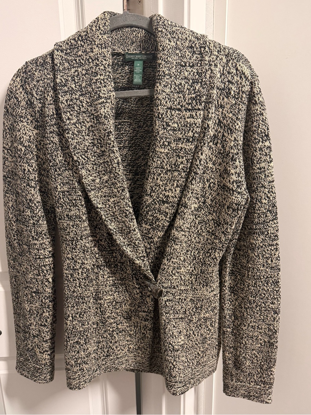 Ralph Lauren Marled Black & Cream Knit Shawl-Collar Sweater cardigan
